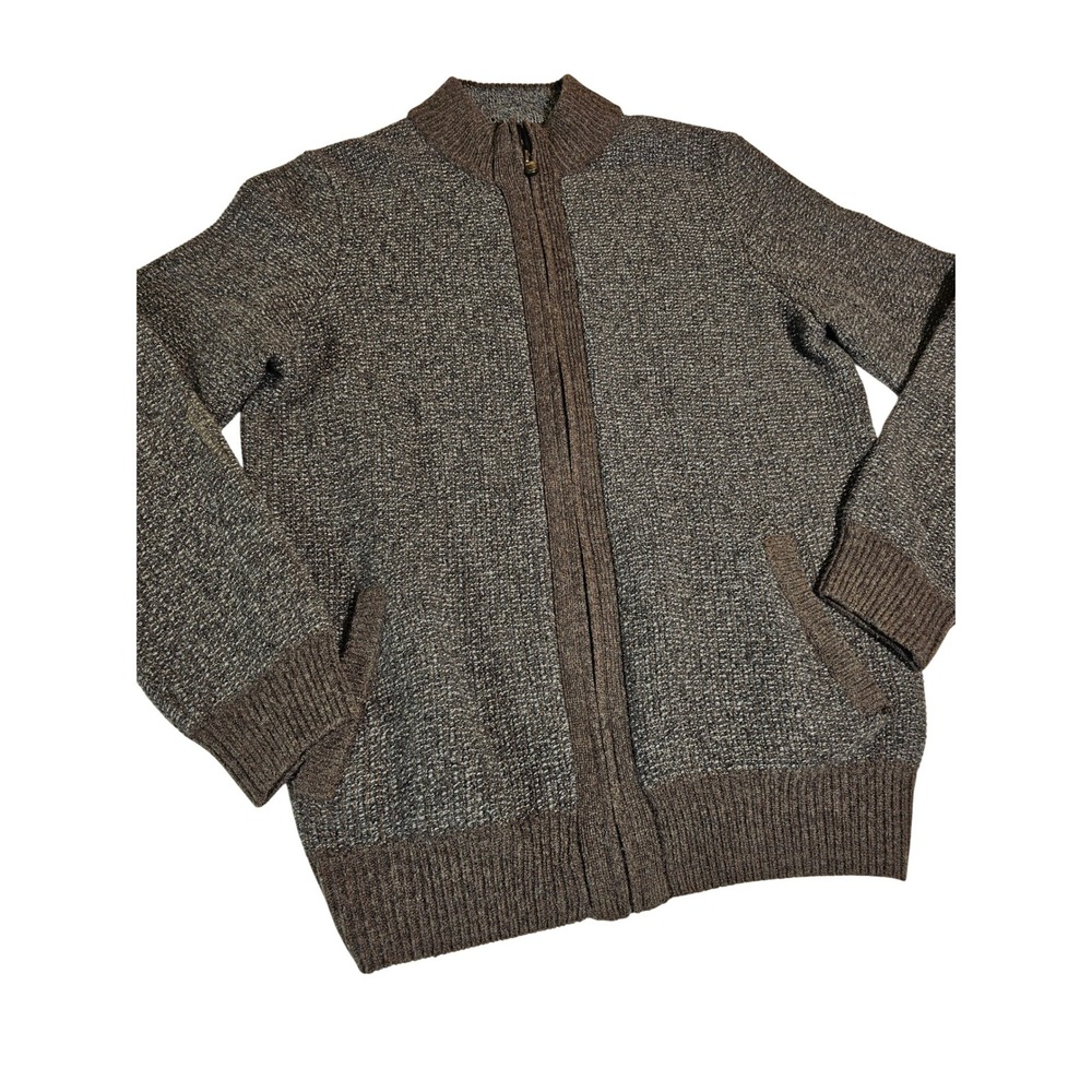 Joseph Abboud Mens Wool Blend Full Zip Sweater Jacket Brown Marled Mock Neck L - Picture 1 of 8